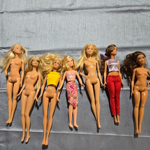Barbie Other - Mattel Barbie Doll Lot of 7 Blonde Brunette Fashion Dolls Mixed Clothes Play Set